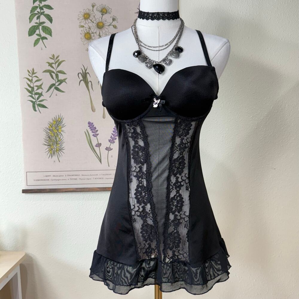 Y2k Playboy Bunny Intimates Mesh Lingerie Top Sexy Vampire Bimbo Trashy Gyaru S